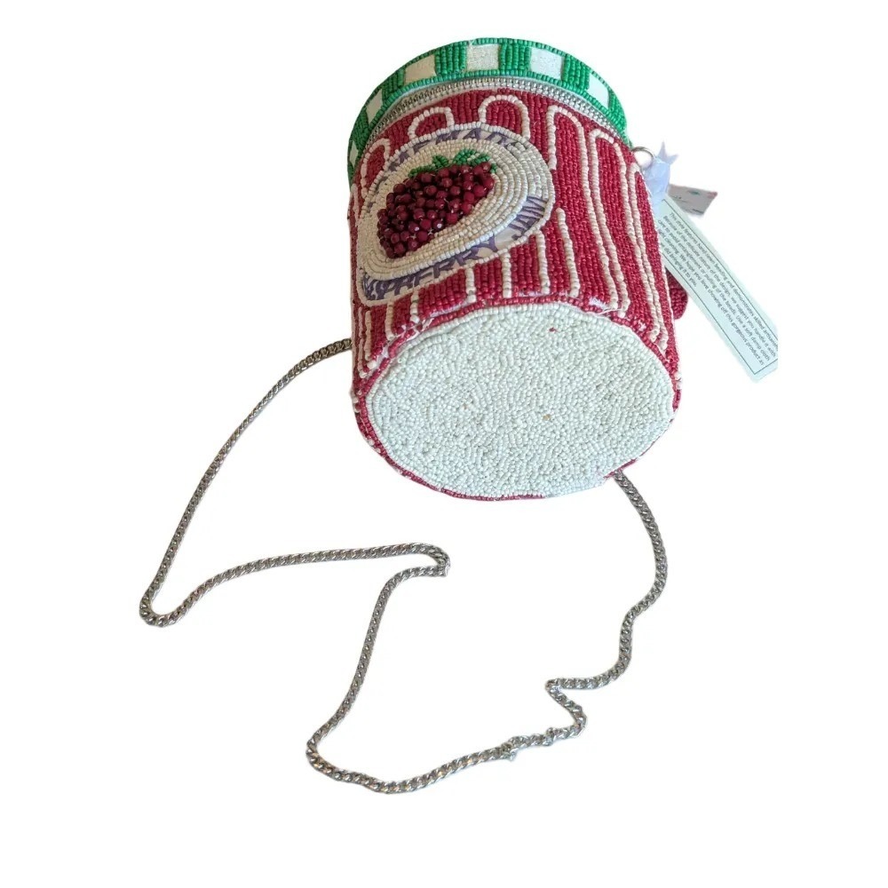 Handcrafted In India Viral Beaded Raspberry Jam Jar Crossbody Bag with Charm NWT - Picture 5 of 8